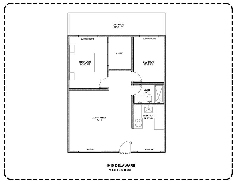 A floor plan layout 1010 Delaware 2 Bedroom
