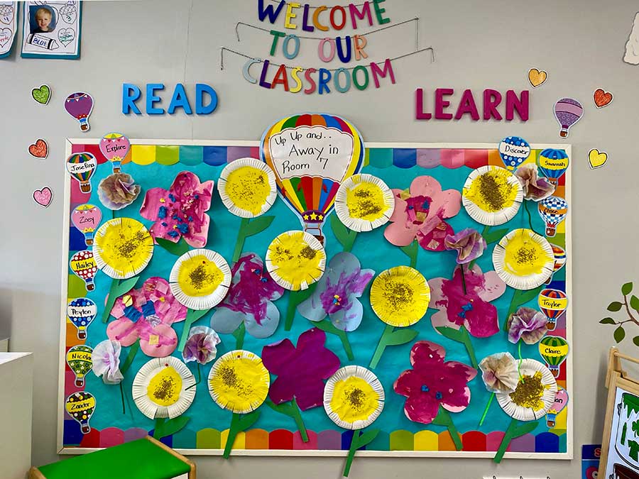 Bulletin Board with Art Flowers Created By Children