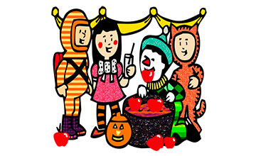 Graphic with Children in Hallowee Costumes