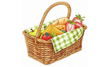 Picnic Basket with French bread, strawberries and more.