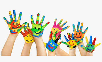 Numerous Children's Hands with Finger Paint