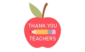 Image of an apple with a pencil and the words Thank You Teachers