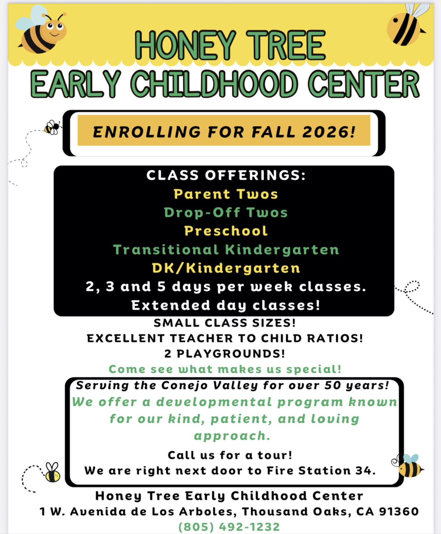 Now Enrolling Flyer for Fall 2026