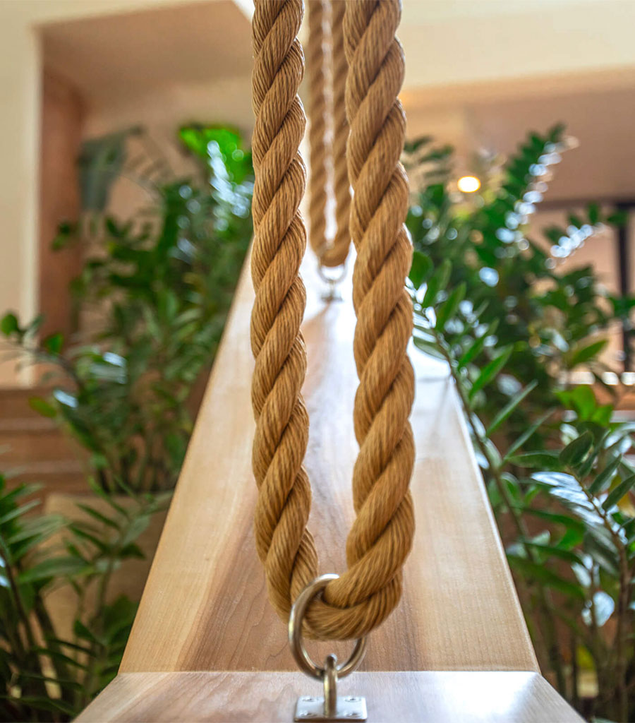 Nautical ropes adorn the Wyndham Las Palma resort hotel lobby.